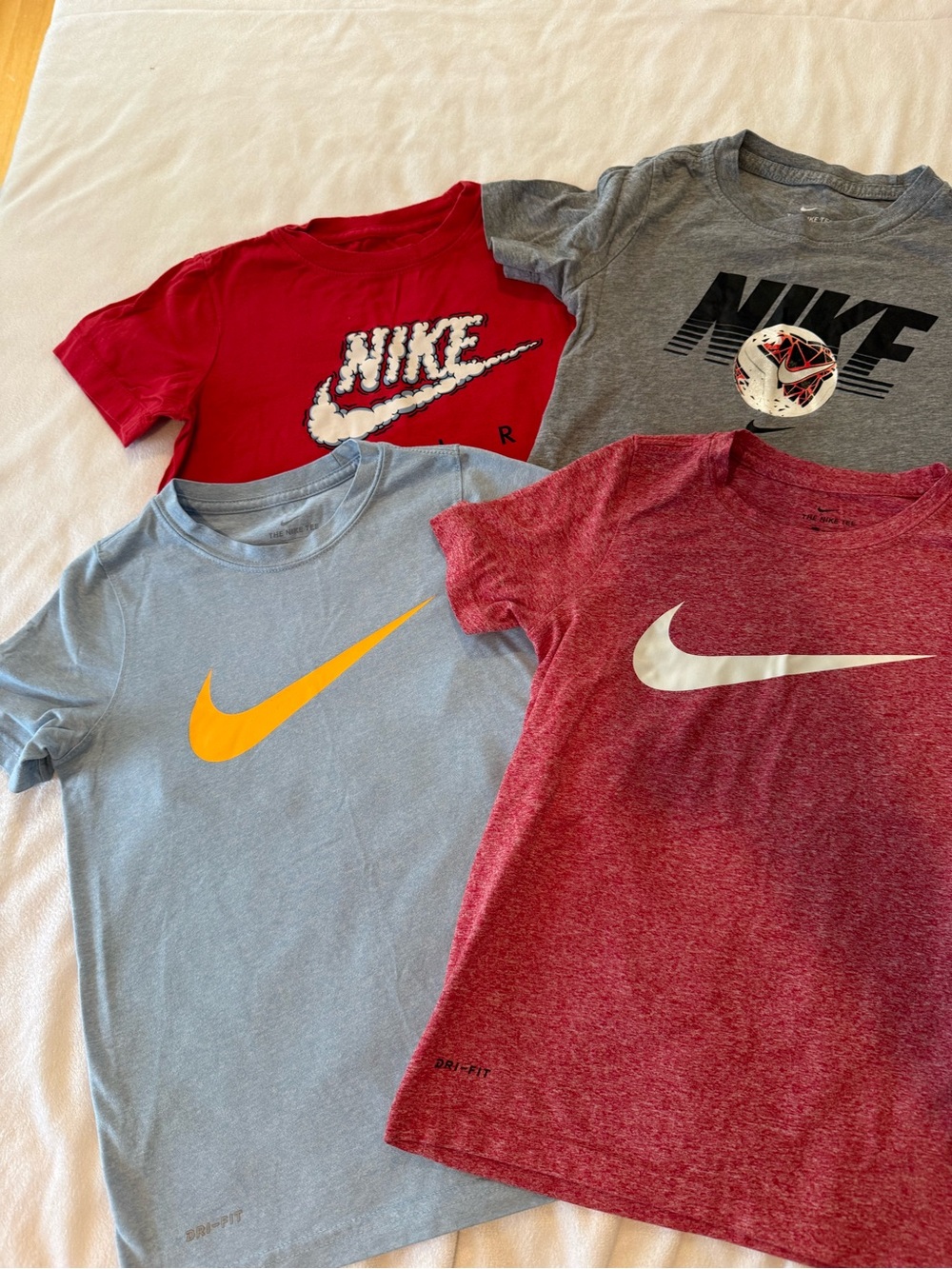 4 Pack Nike Kids' Short-Sleeve Logo T-Shirt - Red, Gray, Light Blue, Heather Red